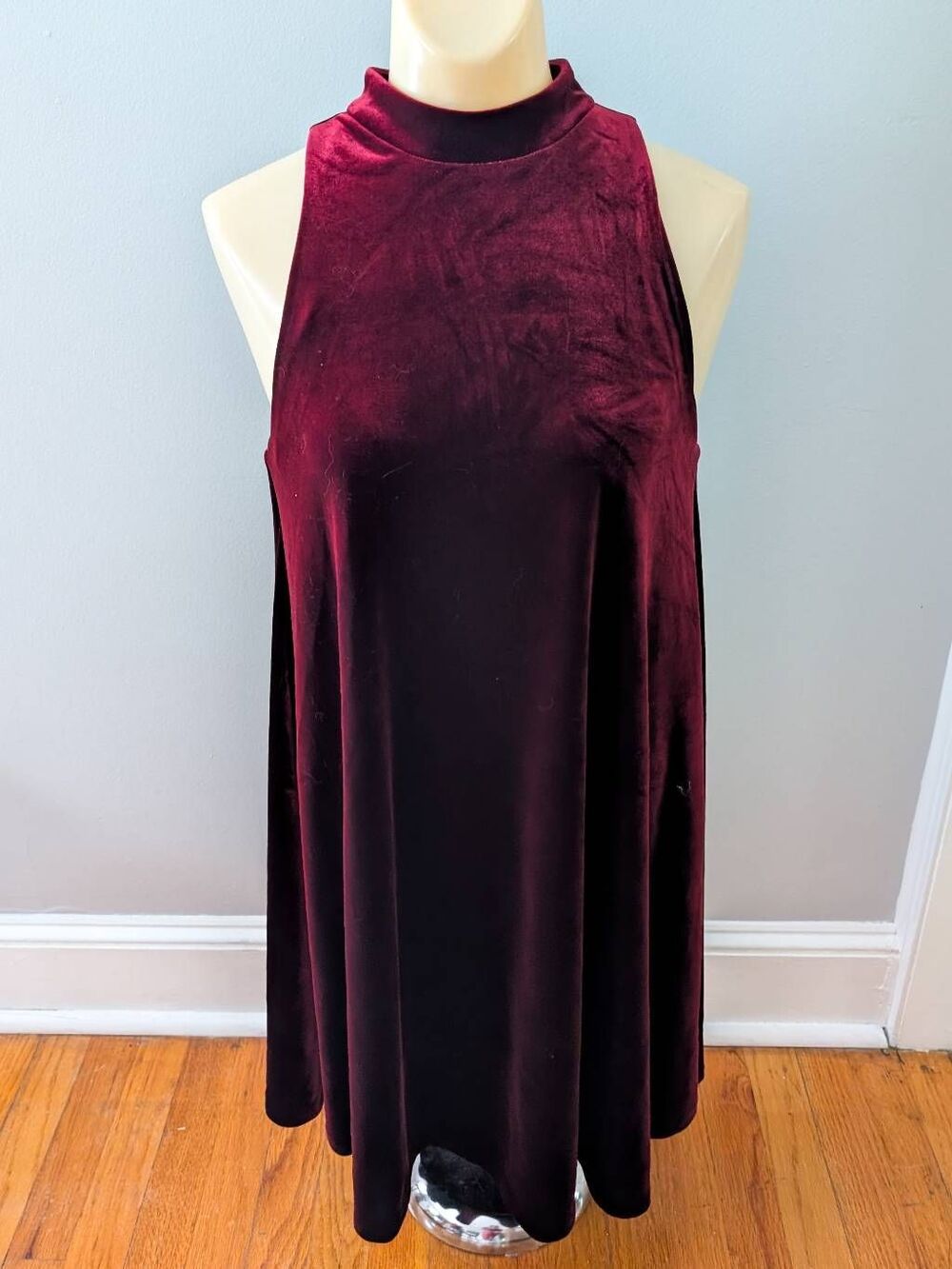 Cynthia Rowley High Neck Red Velvet Swing Dress